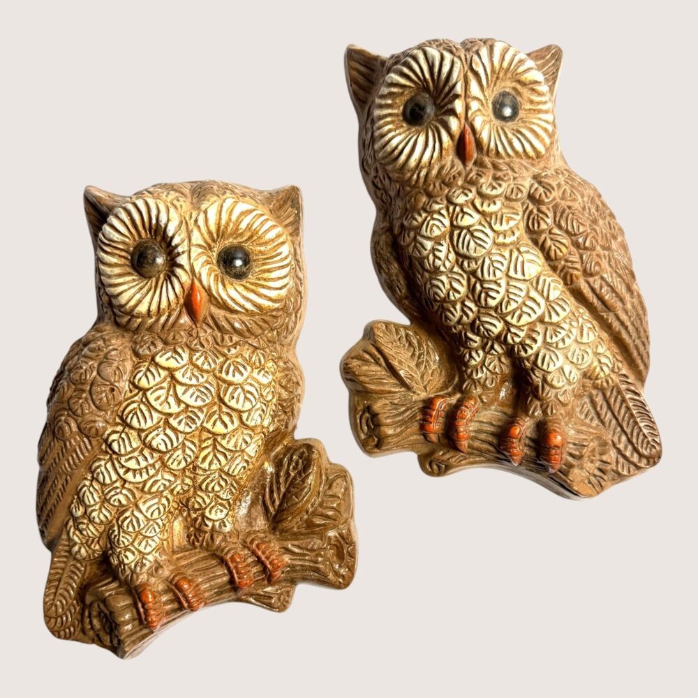 Owls Set of 2 Vintage Foam Plaques 1970s Retro Homeco 8in